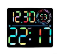 Reloj electrónico RGB con pantalla LED grande, temporizador digital que cambia de color, calendario de 10 niveles de brillo, escritorio de pared, color negro y blanco, 21 x 18 cm, oficina en casa