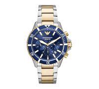 Emporio Armani Reloj Hombre, Movimiento cronógrafo, 43mm Caja de acero inoxidable plateado con correa de acero inoxidable, AR11362, Tono dorado y azul real