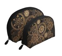 Reloj Engranajes Bronce Siglo, Bolsa de Maquillaje de Concha, Monedero pequeño para Mujer, Bolsa de artículos de tocador, Bolsa de cosméticos, 2 Piezas