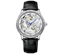 Reloj Esqueleto Hombre, Automático Mecánico De Cuerda Automática Cristal De Zafiro Lujoso Elegante De Acero De Tungsteno con Correa De Cuero Resistente Al Agua Luminoso Vintage