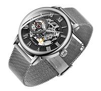 Reloj esqueleto para hombre clásico con números romanos Steampunk mecánico, reloj de cuerda manual para hombre (azul)