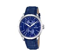 Festina Reloj Hombre Analógico de Cuero Azul - Movimiento de Cuarzo - Cristal Mineral de Alta Resistencia - Resistente al Agua 5 ATM Elegante y Clásico - Multifunción F16573/7