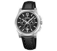 Festina Swiss Made Reloj Hombre Analógico de Cuero Negro | Movimiento de Cuarzo, Cronógrafo, Calendario, Cristal Zafiro Resistente, Resistente al Agua 10 ATM F20060/4 Rive Collection