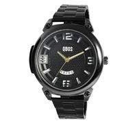Reloj grande Qbos para hombre, analógico, negro, blanco, fecha, acero inoxidable, cuarzo, Negro