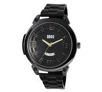 Reloj grande Qbos para hombre, negro, marrón, analógico, fecha, acero inoxidable, cuarzo, Negro