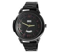 Reloj grande Qbos para hombre, negro, rojo, analógico, fecha, acero inoxidable, cuarzo, Negro
