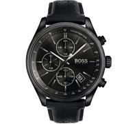 Reloj Hugo Boss Grand Prix 1513474 para hombre, esfera negra, correa de cuero negra nuevo