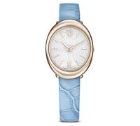 Reloj Imber oval, Fabricado en Suiza, Correa de piel, Azul, Acabado tono oro champán OS