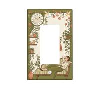 Reloj individual basculante cubierta para interruptor de luz, libros de flores vintage, plástico verde primavera, tamaño estándar, placas de pared decorativas para dormitorio, baño, cocina, entrada