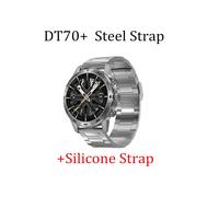 Reloj inteligente DT70PS plateado y acero con NFC, DT70+, 1,45 pulgadas, IPS, IP68, carga inalámbrica, deportivo,