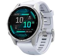 Reloj inteligente Fenix 8 AMOLED plateado de 43 mm con correa de silicona color piedra blanca - GARMIN