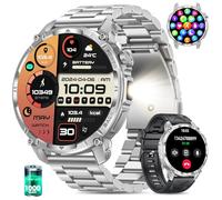 Reloj Inteligente Hombre 1,7'' pantalla táctil Smartwatch Hombre Linterna 100 Días de Batería Llamadas Bluetooth 120+ Modos Deportivos Pulsómetro Monitor de Sueño IP68 iOS Android (Acero Plateado)