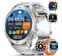 Reloj Inteligente Hombre 1000 mAh Batería/1,75'' HD Gran Pantalla,Smartwatch Hombre con linterna/130+ Modos Deporte,IP68 Impermeable,Frecuencia Cardíaca/Monitor de Sueño, para Android iOS,Plata