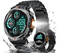 Reloj Inteligente Hombre 3ATM Impermeable con LED Linterna, 1,45'' Smartwatch Militar Hombre con Llamadas Bluetooth Alertas Whatsapp, Deportivos Fitness Tracker con SpO2 Pulsómetro para iOS Android
