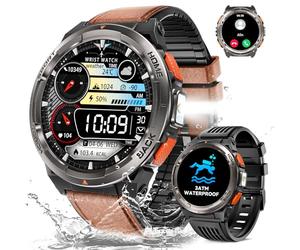 Reloj Inteligente Hombre con LED Linterna, 1,45'' 3ATM Impermeable Smartwatch Militar Hombre con Llamadas Bluetooth, Brújula, Altitud, Barómetro, Fitness Tracker con SpO2/Pulsómetro/para iOS Android
