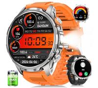 Reloj Inteligente Hombre con LED Linterna, 1000mAh/5ATM Impermeable/1.91" AMOLED Militar Smartwatch con Llamadas, 113 Modos Deportivos/Pulsómetro/Sueño/Podómetro Pulsera Actividad, Android iOS Plata
