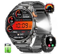 Reloj Inteligente Hombre con LED Linterna, 1000mAh/5ATM Impermeable/1.91" AMOLED Militar Smartwatch con Llamadas, 113 Modos Deportivos/Pulsómetro/Podómetro/Sueño Pulsera Actividad, Android iOS Negro