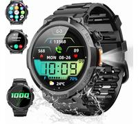 Reloj Inteligente Hombre con Linterna, 1.53'' Militar Smartwatch con Batería de 1000mAh, IP68 Reloj Deportivo con Llamadas Bluetooth/Monitor de Sueño/Pulsómetro, 100+Modos Deportivos para Android iOS