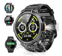 Reloj Inteligente Hombre con Linterna, 1.53'' Militar Smartwatch con Batería de 1000mAh, IP68 Reloj Deportivo con Llamadas Bluetooth/Monitor de Sueño/Pulsómetro, 100+Modos Deportivos para Android iOS