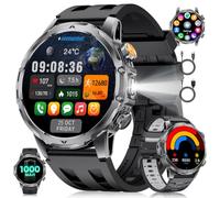 Reloj Inteligente Hombre con Llamadas/Batería 1000 mAh para Android iOS, 1,53" HD Grande Smartwatch Militar con Frecuencia Cardíaca/129 Modos Deportivos, IP68 Resistente al Agua, Linterna,Gris Oscuro