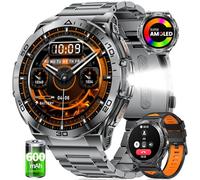 Reloj Inteligente Hombre Militar, 1.6" AMOLED Smartwatch Hombres con 600mAh, LED Linterna, Llamadas Bluetooth, 100+ Modos Deportivos, 5 ATM Impermeable,Frecuencia Cardíaca/Monitor de Sueño,Android iOS