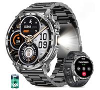 Reloj Inteligente Hombre Militar con Batería 1000 mAh y Linterna LED, 1.7” Smartwatch Hombre con Llamadas Bluetooth Pulsómetro SpO2 Monitor de Sueño 110+ Modos Deportivos Android iOS (Acero Negro)