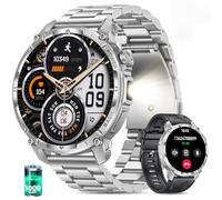 Reloj Inteligente Hombre Militar con Batería 1000 mAh y Linterna LED, 1.7” Smartwatch Hombre con Llamadas Bluetooth Pulsómetro SpO2 Monitor de Sueño 110+ Modos Deportivos Android iOS (Acero Plateado)