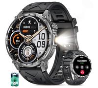Reloj Inteligente Hombre Militar con Batería 1000 mAh y Linterna LED, 1.7” Smartwatch Hombre con Llamadas Bluetooth Pulsómetro SpO2 Monitor de Sueño 110+ Modos Deportivos Android iOS (Silica)