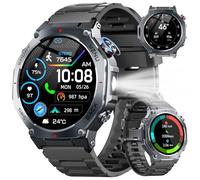 Reloj Inteligente Hombre Militar con GPS y Linterna LED, 5ATM Smartwatch con Brújula llamadas Bluetooth Pulsómetro Oxímetro Sueño, 1.43"AMOLED Reloj Deportivo con 160+Modos Deportivos para IOS Android