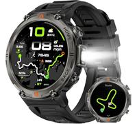Reloj inteligente militar para hombre, impermeable, 3 ATM, con linterna LED y brújula, 1,45 pulgadas, HD, rugoso, reloj con llamadas Bluetooth, reloj de fitness con cardiaco SpO2, notificaciones de