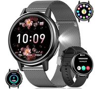Reloj Inteligente Mujer con Linterna LED, 1,26'' HD Pantalla Elegante Smartwatch con Llamadas, 110+ Modos Deportivos, IP68 Impermeable, Ciclo Menstrual/Monitor de Sueño para iOS y Android, Negro