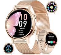 Reloj Inteligente Mujer con Linterna LED, 1,26'' HD Pantalla Elegante Smartwatch con Llamadas, 110+ Modos Deportivos, IP68 Impermeable, Ciclo Menstrual/Monitor de Sueño para iOS y Android, Oro Rosa