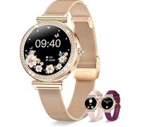 Reloj Inteligente Mujer con Llamada 3 Correas 41mm 1.27" Pequeño Smartwatch Mujer Redondo Android iOS Pulsera Actividad Podómetro Calorías Pulsometro Sueño 100+ Deportivo Función Femenina Oro Rosa
