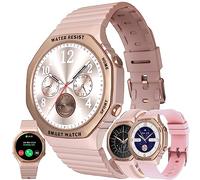 Reloj Inteligente Mujer con Llamada y Whatsapp, 1,32" AMOLED 5ATM Impermeable Smartwatch Reloj Deportivo Hombre con Monitor Sueño, Oxígeno Sanguíneo, Podómetro, Pulsómetro Android iOS (Gold) (Gold)