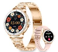 Reloj Inteligente Mujer con Llamadas, 1.27'' Smartwatch Mujer con Correa de Diamante, Compatible con Android/iOS, IP68 Impermeable Smart Watch Redondo con 120+ Deportes SpO2 Sueño Podómetro, Oro Rosa