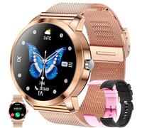 Reloj Inteligente Mujer con Recibir y Contestar Llamadas, 1,09" Smartwatch Deportivo con Pulsómetro, 3 Pulseras, Monitor de Sueño y Caloría para Xiaomi Samsung Huawei Android iOS (Oro)