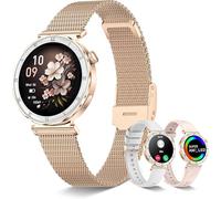 Reloj Inteligente Mujer Redondo(3 Correas) Smartwatch 1,19" AMOLED Responder/Hacer Smart Watch Compatible iPhone Android Monitorear Sueño/SpO2/FC, 120 Modos Deportivos IP68 Resistente Agua, Oro Rosa