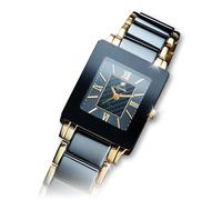 Reloj-Joya Mujer Millionaire Lanscotte. Cerámica Negra, Acero bañado en Oro de 1ª Ley IPG, 1 Diamante, 1 Cristal, Brazalete Integrado sin Cortes. Caja 22 x 26 mm. Water Resistant 3 ATM