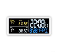 Reloj LCD multifuncional con pantalla de humedad de temperatura interior y exterior, montaje en pared o soporte de escritorio, fecha y hora, color blanco