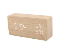 Reloj LED de madera con pantalla de humedad, reloj de pared digital controlado por voz para oficina en casa, batería o alimentación por USB, (C)