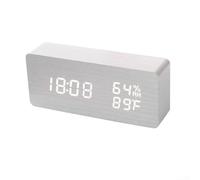 Reloj LED inteligente de madera con voz, muestra la hora, la temperatura, la humedad y la fecha con brillo ajustable y múltiples métodos de alimentación (D)