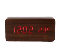 Reloj LED luminoso con pantalla de fecha/hora/temperatura, diseño de madera