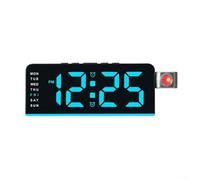 Reloj LED para mesita de noche con proyección giratoria que muestra la hora, día, fecha, alarma y temperatura, diseñado para una visión clara en cualquier ángulo (negro y azul)