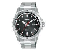 Reloj Lorus para hombre, elegante y deportivo, solar, esfera negra y acero