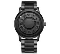 Reloj magnético de Acero Inoxidable, sin Bolas de Cristal, de Cuarzo, Resistente al Agua hasta 30 Metros, Pulsera de Acero Inoxidable for Hombre, sin Espejo,(Black)