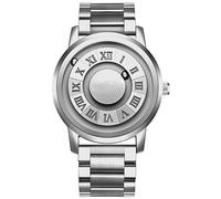 Reloj magnético de Acero Inoxidable, sin Bolas de Cristal, de Cuarzo, Resistente al Agua hasta 30 Metros, Pulsera de Acero Inoxidable for Hombre, sin Espejo,(Silver)