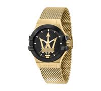 Reloj Maserati Potenza Gold Negro Acero Milanesa Pulsera 43 MM Cuarzo