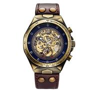 Reloj mecánico automático Hombre, Correa de Piel, Estilo Moderno, Acero de Bronce Steampunk, Resistente al Agua, Reloj de Esqueleto