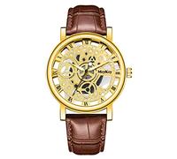 Reloj mecánico de cuarzo para hombre de negocios, de moda, con parte inferior hueca, imitación mecánica, reloj de trabajo para hombre, marrón, talla única