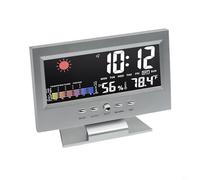 Reloj meteorológico LED multifuncional, con pantalla activada por voz para tiempo, temperatura, humedad y para calendario perpetuo, función de alarma para decoración de oficina en casa (plateado)